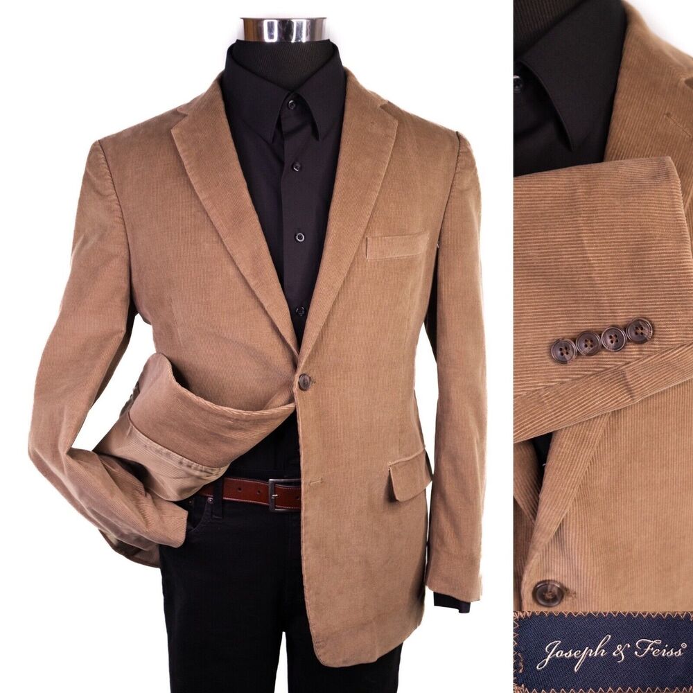 Joseph & Feiss Mens Sz 42 Corduroy Sport Coat Blazer Cotton Jacket 2 Button Tan